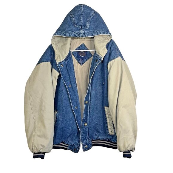 Saugatuck Dry Goods Company Denim Varsity Jacket Hooded Vintage 90s UAE Men L
